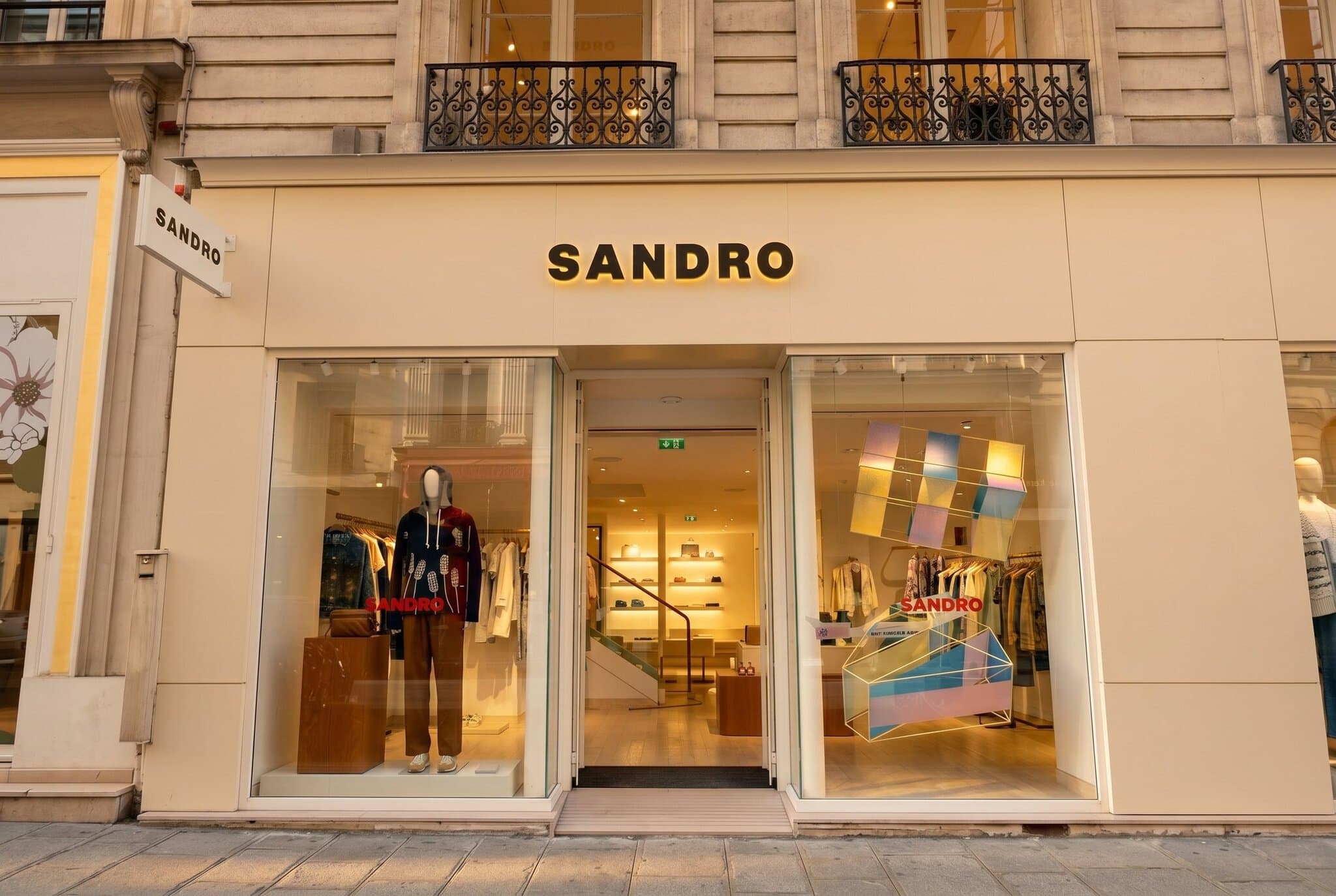 Boutique de luxe sous façade haussmannienne, Paris.